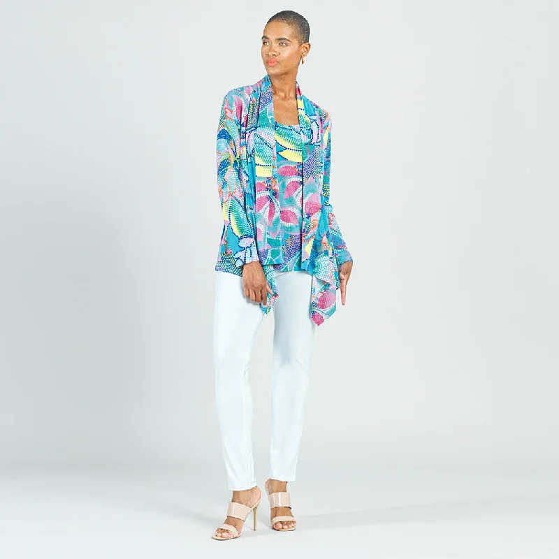 Blue Mosaic Petal Draped Tunic Cardigan & Tank Twinset