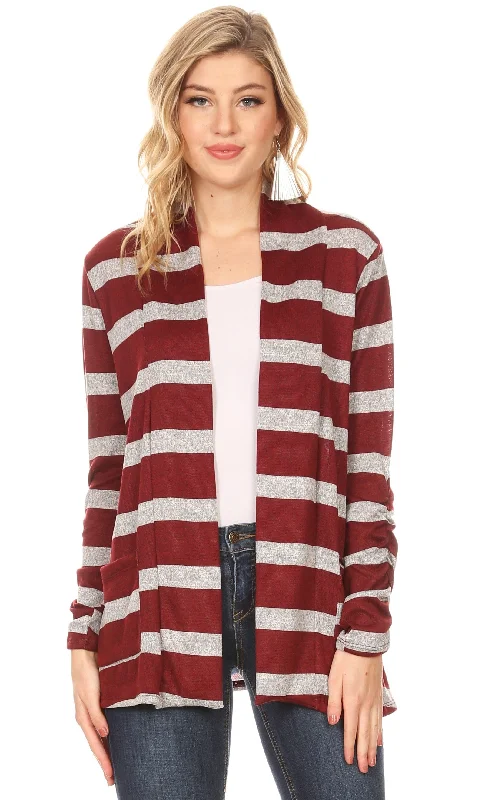 Heather Grey - Burgundy Stripe