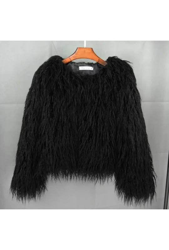 Black Shaggy Faux Fur Coat