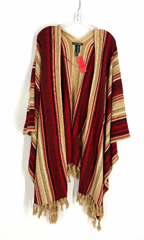 Lauren Ralph Lauren Size L/XL Tan/Red Stripe Fringe Cardigans Shawl