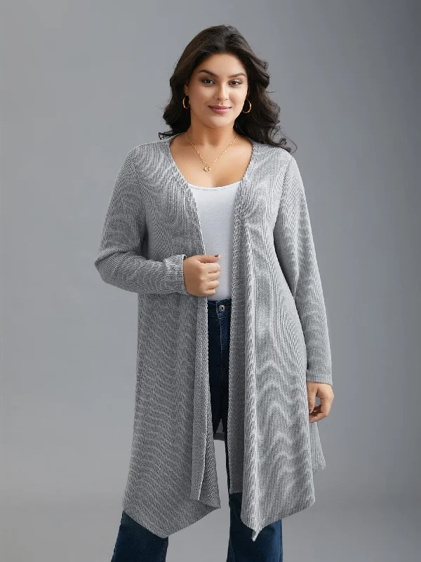 Plain Pit Strip Asymmetrical Hem Cardigan