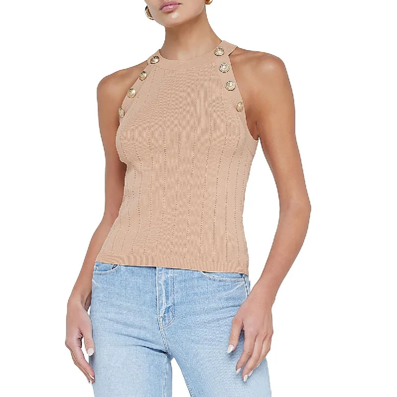 Womens Embellished Ribbed Trim Tank Top