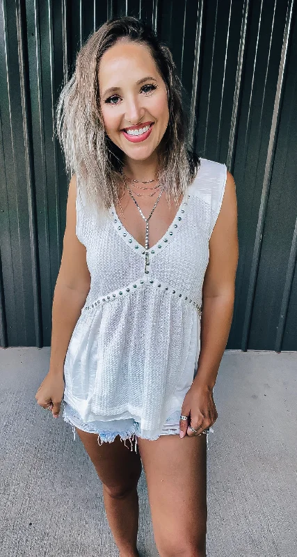 White Studded Strappy Tank