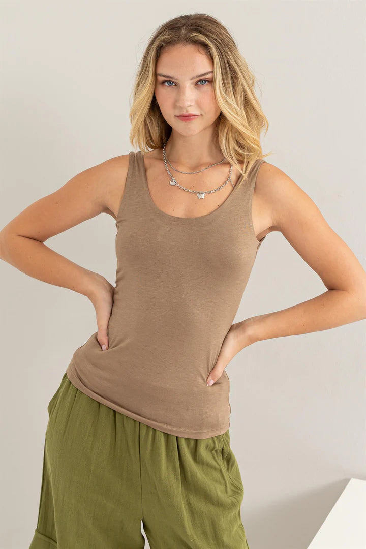 Hyfve Double Zero Relax Your Mind Scoop Neck Tank Top In Mocha Brown