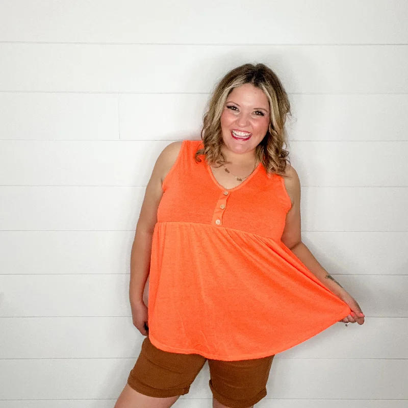 "Lottie" Babydoll V Neck Tank Top (Bright Orange)