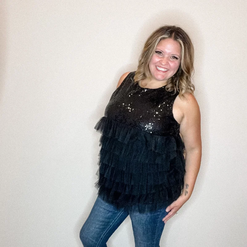 "On The Town" Sequined Ruffle Tank