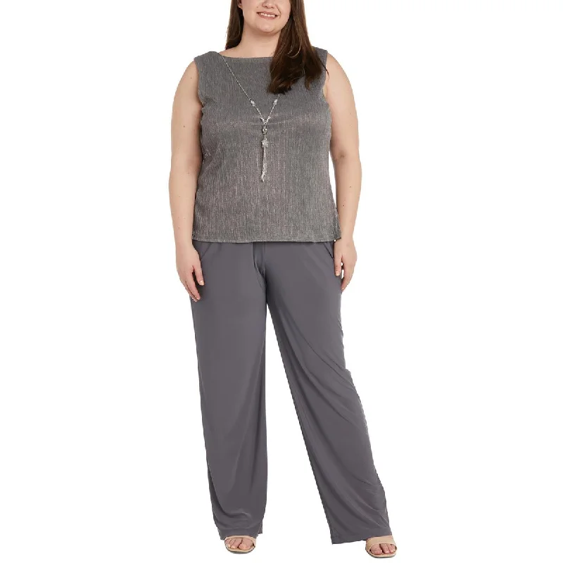 R&M Richards Womens Plus Knit Metallic Tank Top