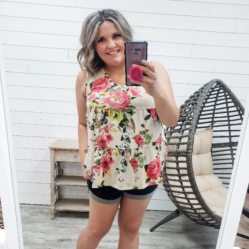 "Shannon" V Neck Floral Babydoll Tank