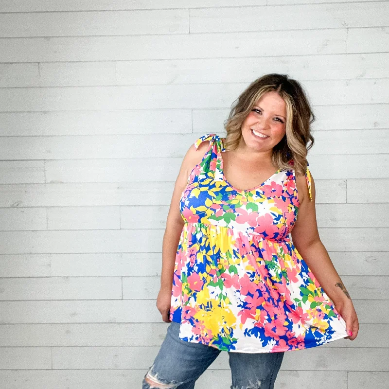 "She's Got It" Floral V Neck Tank Babydoll