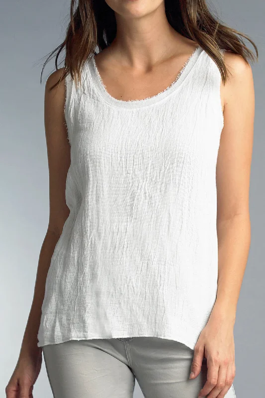 Tempo Paris White Linen Tank With Frayed Neckline