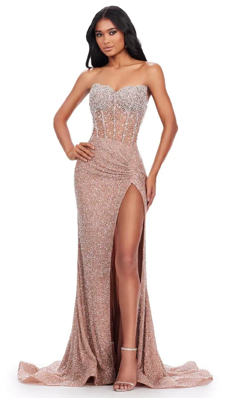 Ashley Lauren 11648 - Sheer Corset Beaded Prom Gown