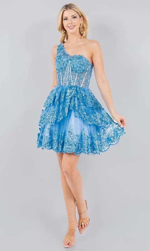 Cinderella Couture 5132J - Floral Glitter A-Line Cocktail Dress