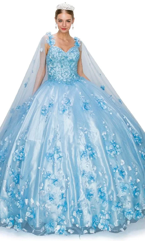 Cinderella Couture 8030J - Floral Detachable Cape Ballgown