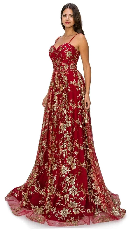 Cinderella Couture 8043J - Floral Glitter Print Prom Gown