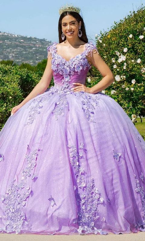 Cinderella Couture 8088J - Cap Sleeve 3D Floral Embellished Ballgown