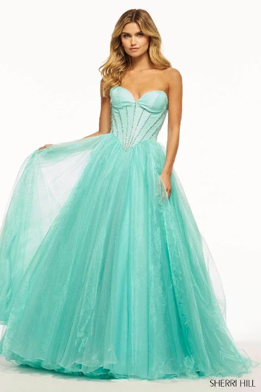 Sherri Hill 56028 - Strapless Rhinestone Corset Evening Gown