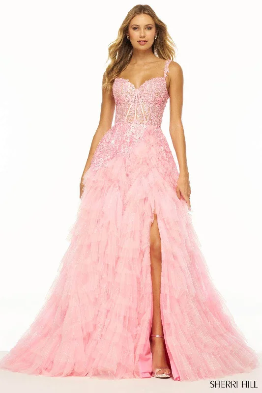 Sherri Hill 56070 - Embroidered Sheer Corset Prom Gown