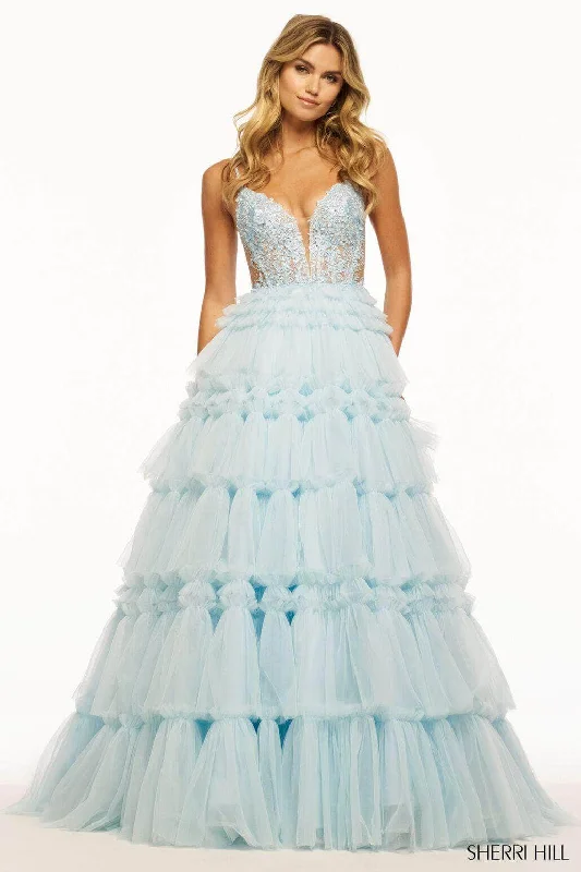 Sherri Hill 56102 - Lace Appliqued Tiered Ballgown